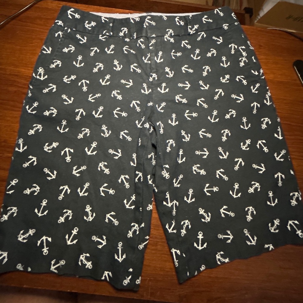 Banana Republic Cotton Shorts 2 Navy White Anchor Print Hampton Fit Bermuda